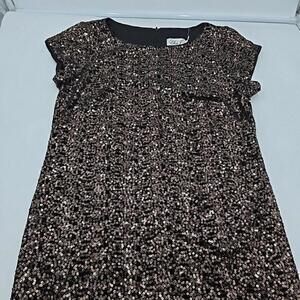 Eliza J Women's Sequin Sheath Cap Sleeve Size‎ 10 Brown Gold Dress